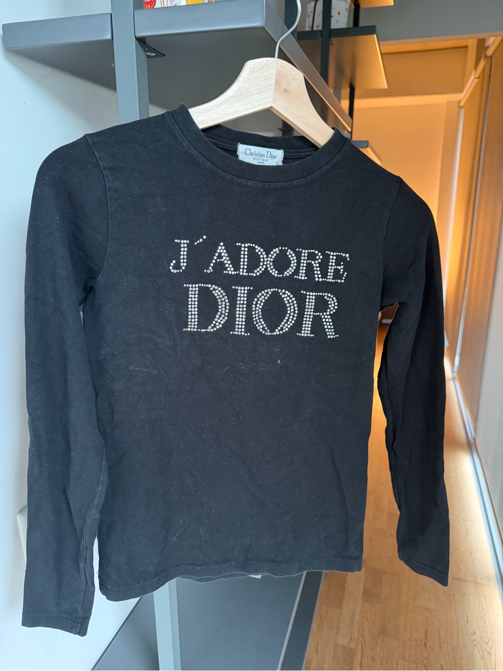 Dior Black Long Sleeve Top with Crystal 'J'ADORE DIOR' Logo